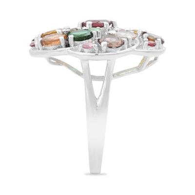 BUY 925 SILVER NATURAL MULTI TOURMALINE GEMSTONE FLOWER RING